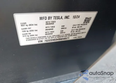 2024 Tesla Cybertruck All-Wheel Drive from USA, damaged, VIN 7G2CEHED4RA048571